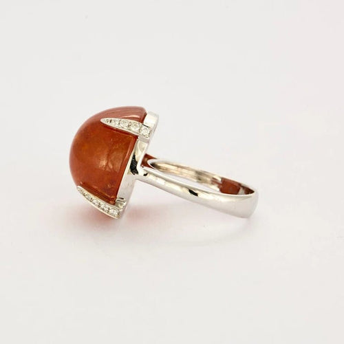 Bague 54.5 Bague en or gris 750 sertie d’un grenat spessartite et diamants 58 Facettes 32600142