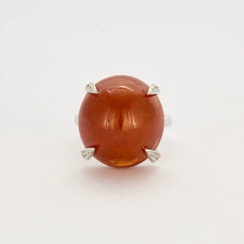 Bague 54.5 Bague en or gris 750 sertie d’un grenat spessartite et diamants 58 Facettes 32600142