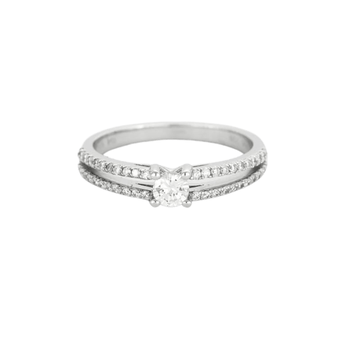 Bague 54.5 Bague solitaire en or gris 750 sertie de diamants taille brillant 58 Facettes 31300501