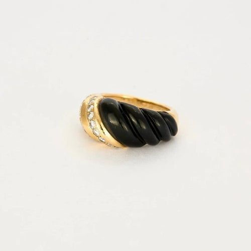 Bague 46 Van Cleef & Arpels - Bague vintage en or jaune, onyx et diamants 58 Facettes 32600211