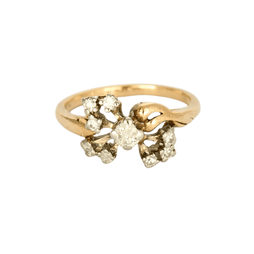 Bague 57 Bague fleur sertie de diamants en or jaune et or gris 14k 58 Facettes 31300600