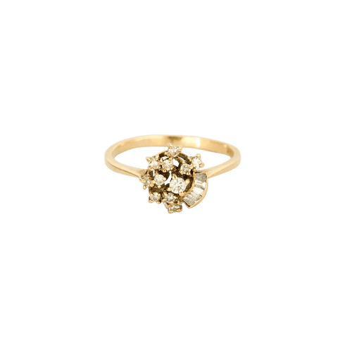 Bague 51.5 Bague bouton de fleur en or jaune et blanc 14K et diamants 58 Facettes 31300603