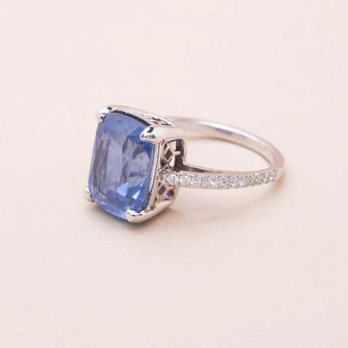 Bague 54.5 Anoushka - Bague en or blanc 18K au saphir non chauffé et diamants 58 Facettes