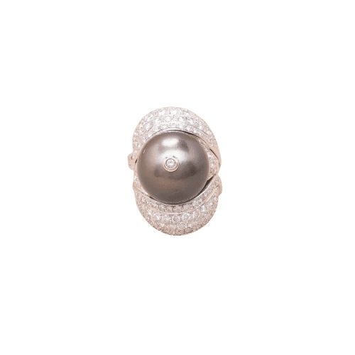 Bague 49.5 Bague ruban en or blanc 18K avec diamants et perle de Tahiti 58 Facettes 793967