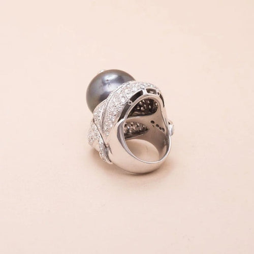 Bague 49.5 Bague ruban en or blanc 18K avec diamants et perle de Tahiti 58 Facettes 793967