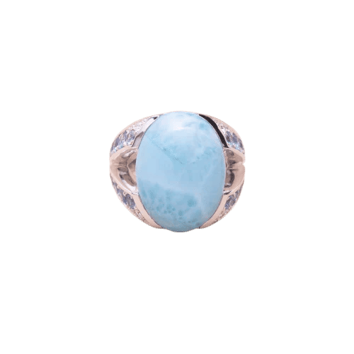 Bague 55 Bague chevalière en or blanc 18K avec larimar, saphirs et diamants 58 Facettes 762729