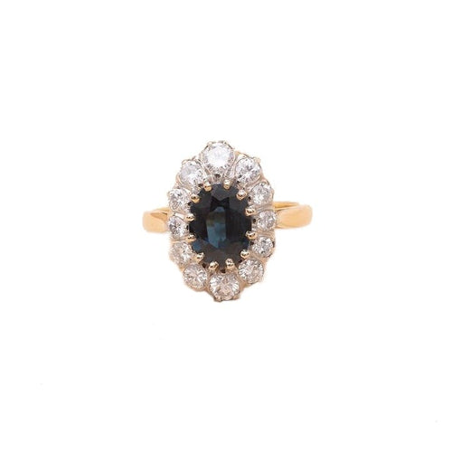 Bague 52 Bague Pompadour vintage en or jaune avec saphir et diamants 58 Facettes 794061