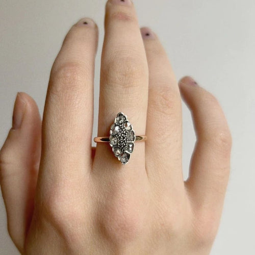 Bague 55 Bague marquisette en or rose 18K et argent, diamants 58 Facettes 762568