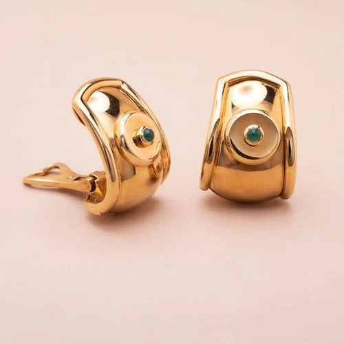 Boucles d'oreilles Tabbah Suzanne - Clips en or jaune 18K et cabochons d’émeraude 58 Facettes 762322