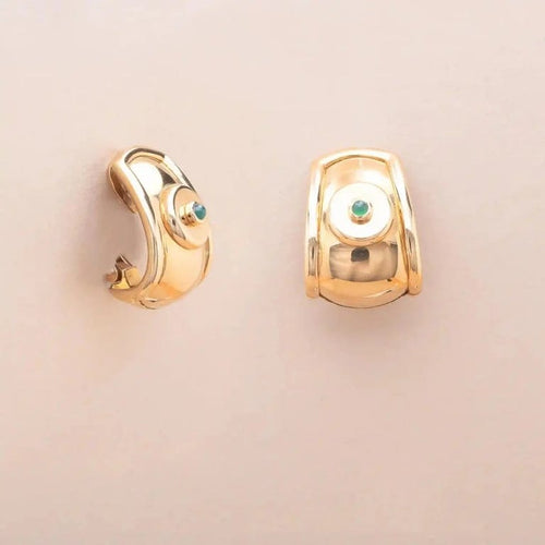 Boucles d'oreilles Tabbah Suzanne - Clips en or jaune 18K et cabochons d’émeraude 58 Facettes 762322