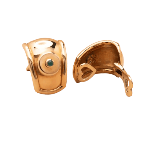 Boucles d'oreilles Tabbah Suzanne - Clips en or jaune 18K et cabochons d’émeraude 58 Facettes 762322
