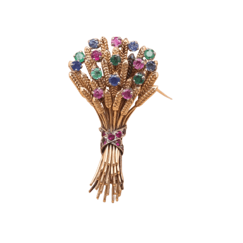 Broche Broche bouquet d’épis de blé en or jaune 750 et platine 58 Facettes 793315