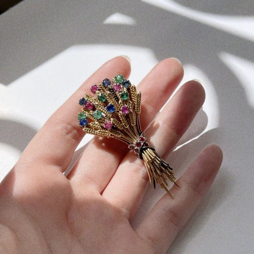 Broche Broche bouquet d’épis de blé en or jaune 750 et platine 58 Facettes 793315