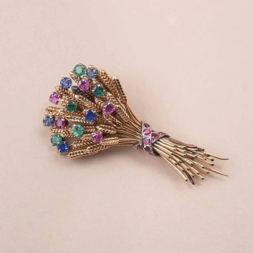 Broche Broche bouquet d’épis de blé en or jaune 750 et platine 58 Facettes 793315
