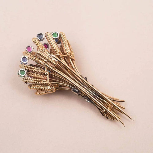 Broche Broche bouquet d’épis de blé en or jaune 750 et platine 58 Facettes 793315