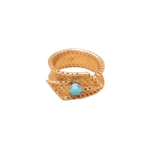 Bague 54 Bague ruban vintage en or jaune 18K et turquoise 58 Facettes 793328