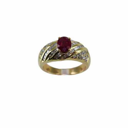 Bague 59 Bague torsadée en or jaune avec rubis et diamants 58 Facettes