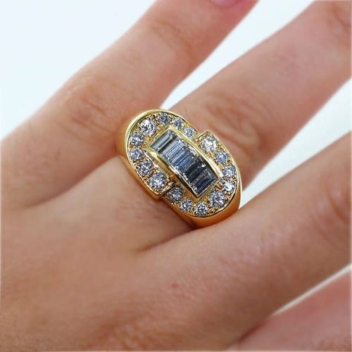Bague 51 Bague jonc sertie de diamants baguette en or jaune 18 carats 58 Facettes