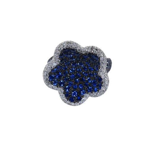 Bague 52 Bague fleur en or gris 18 carats, saphirs et diamants 58 Facettes