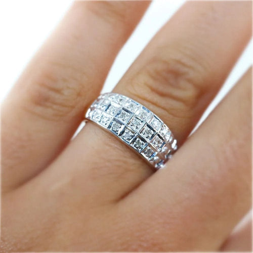 Bague 54 Bague 3 rangs bicolore en or gris et jaune avec diamants 58 Facettes