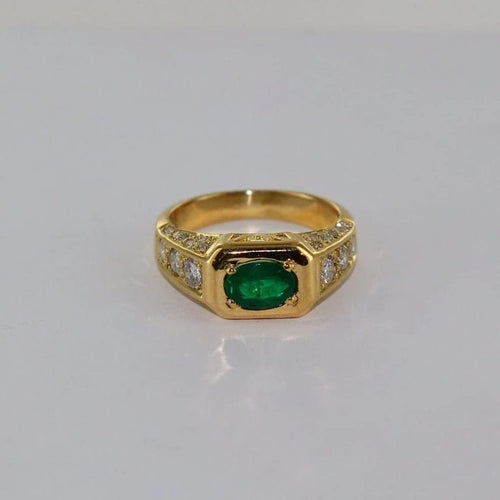 Bague 53 Bague émeraude et diamants en or jaune 18 carats 58 Facettes