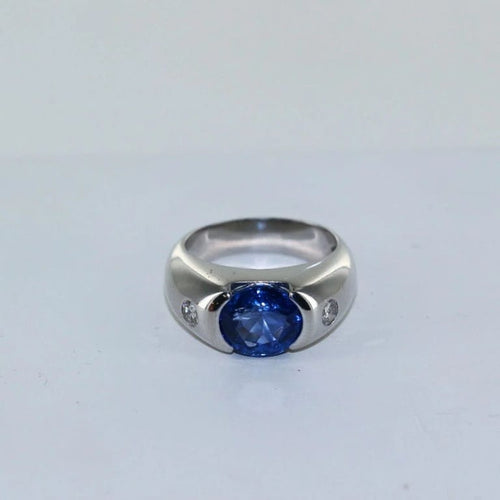 Bague 50 Bague boule en or blanc 18 carats avec saphir et diamants 58 Facettes