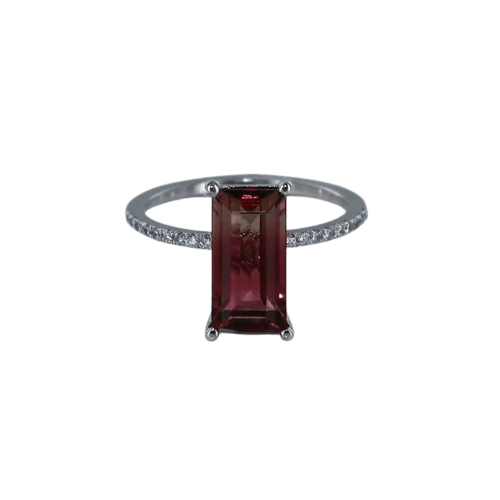 Bague 53 Bague fine en or gris avec tourmaline et diamants 58 Facettes