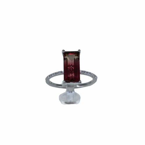 Bague 53 Bague fine en or gris avec tourmaline et diamants 58 Facettes
