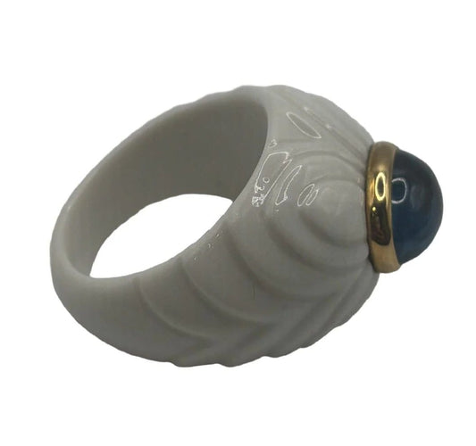 Bague 56 Bulgari Shandra - Bague cabochon topaze bleue en or jaune 18 ct 58 Facettes