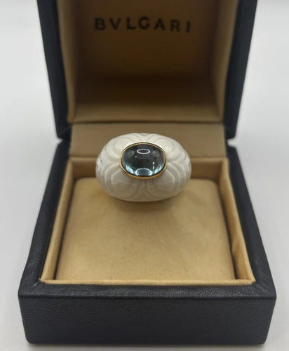 Bague 56 Bulgari Shandra - Bague cabochon topaze bleue en or jaune 18 ct 58 Facettes