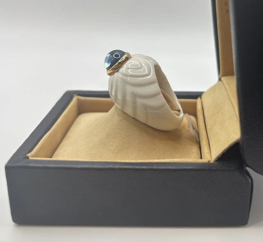 Bague 56 Bulgari Shandra - Bague cabochon topaze bleue en or jaune 18 ct 58 Facettes