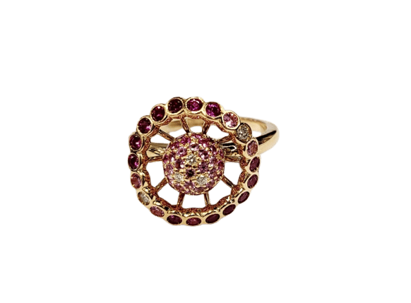 Bague 54 Boucheron Ma Jolie - Bague en or rose, saphirs roses et diamants 58 Facettes