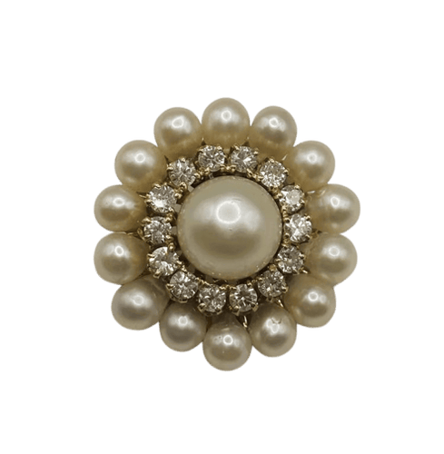 Broche Broche en or jaune, perles de culture et diamants 58 Facettes