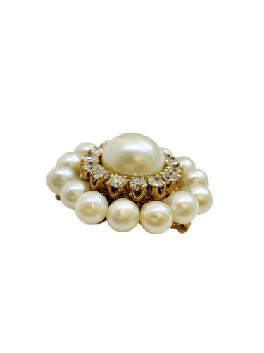 Broche Broche en or jaune, perles de culture et diamants 58 Facettes