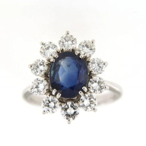 Bague 54 Bague marguerite - Bague en or gris avec saphir et diamants 58 Facettes 5956b