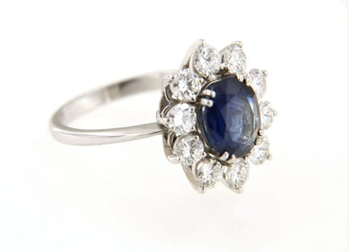 Bague 54 Bague marguerite - Bague en or gris avec saphir et diamants 58 Facettes 5956b