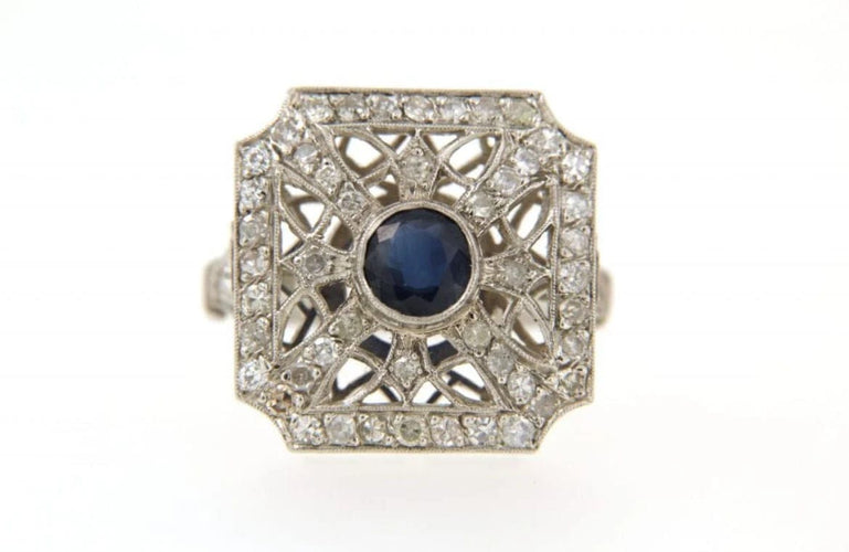 Bague 65 Bague Art déco en platine avec saphir et diamants 58 Facettes 6165c
