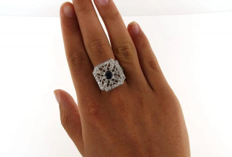 Bague 65 Bague Art déco en platine avec saphir et diamants 58 Facettes 6165c