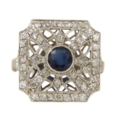Bague 65 Bague Art déco en platine avec saphir et diamants 58 Facettes 6165c
