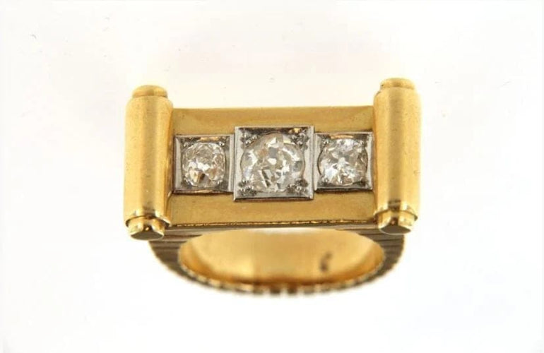 Bague 52 Bague tank en or jaune 18 ct avec diamants 58 Facettes 5509w