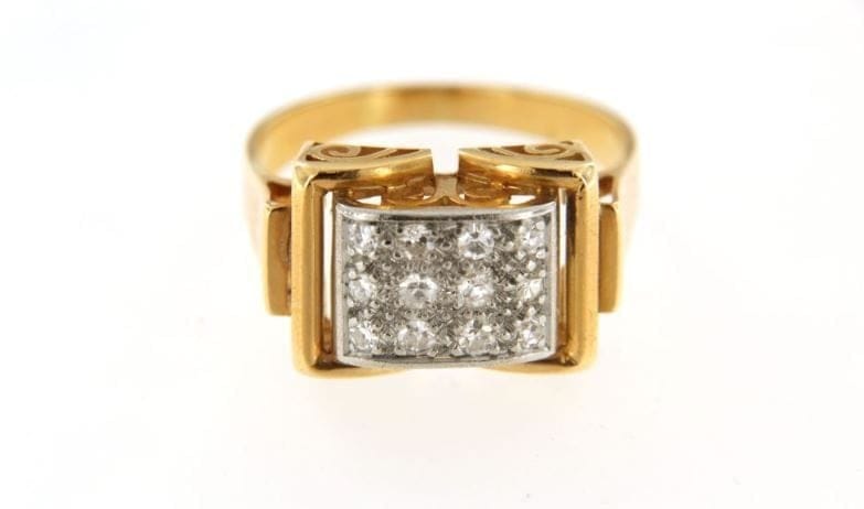 Bague 57 Bague Tank en or jaune et platine 18 ct pavée de diamants 58 Facettes 4718l