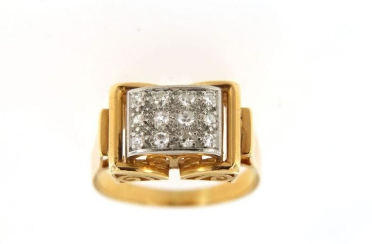 Bague 57 Bague Tank en or jaune et platine 18 ct pavée de diamants 58 Facettes 4718l