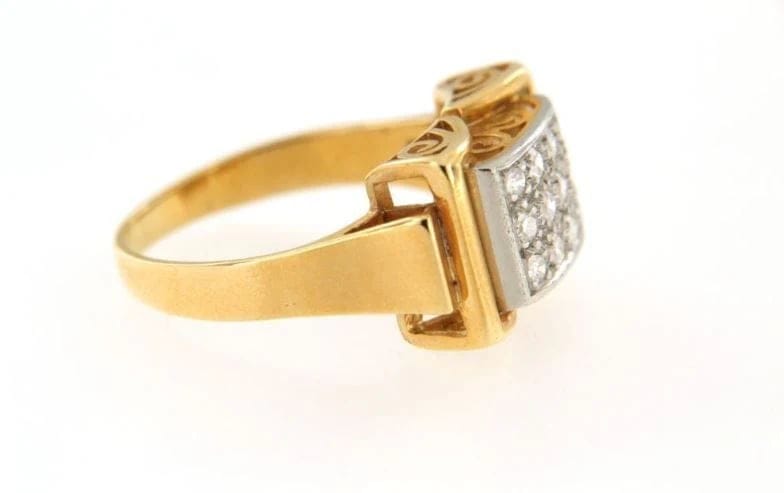 Bague 57 Bague Tank en or jaune et platine 18 ct pavée de diamants 58 Facettes 4718l