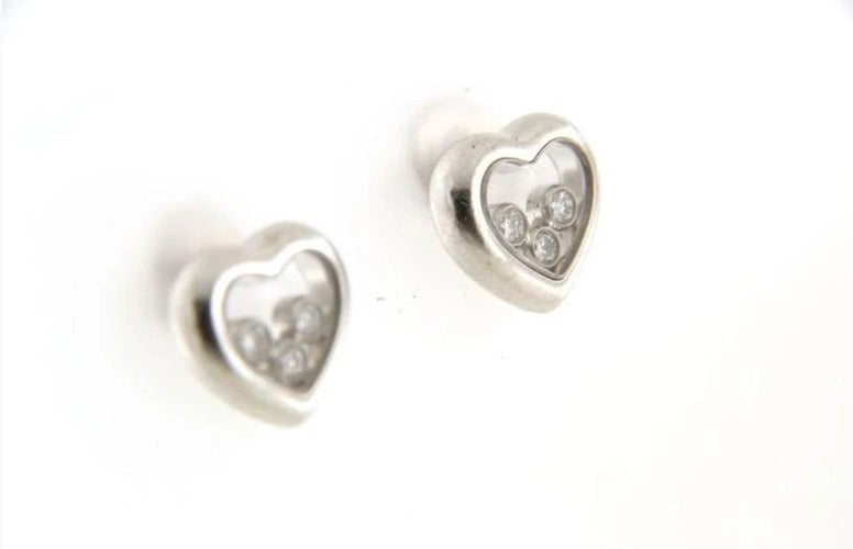 Boucles d'oreilles Chopard Happy Diamonds - Puces d’oreilles en or blanc 18 carats et diamants 58 Facettes cfmpcd