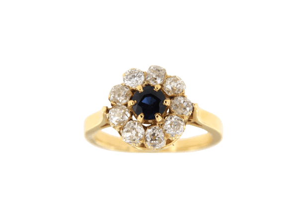 Bague 52 Bague marguerite en or jaune 18 carats, saphir et diamants 58 Facettes 4172l