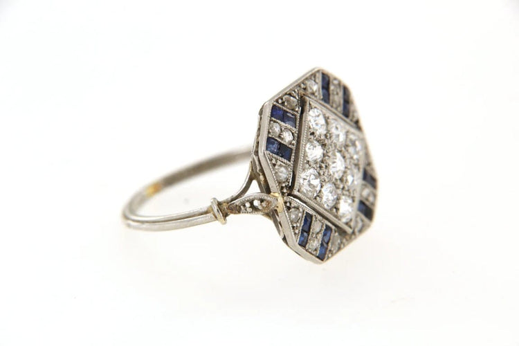 Bague 52 Bague Art déco en platine avec diamants et saphirs calibrés 58 Facettes 6343y