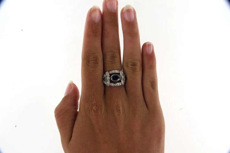 Bague 52 Bague Art déco en platine, saphirs et diamants 58 Facettes 6020n