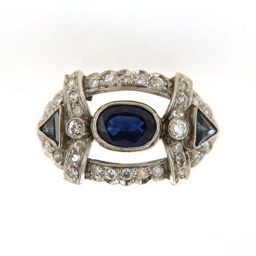 Bague 52 Bague Art déco en platine, saphirs et diamants 58 Facettes 6020n