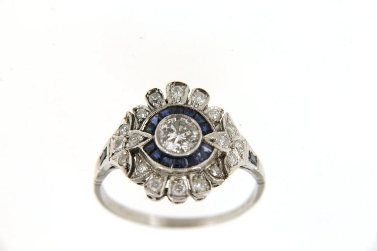 Bague 57 Bague marguerite en platine avec diamants et saphirs 58 Facettes 6492r