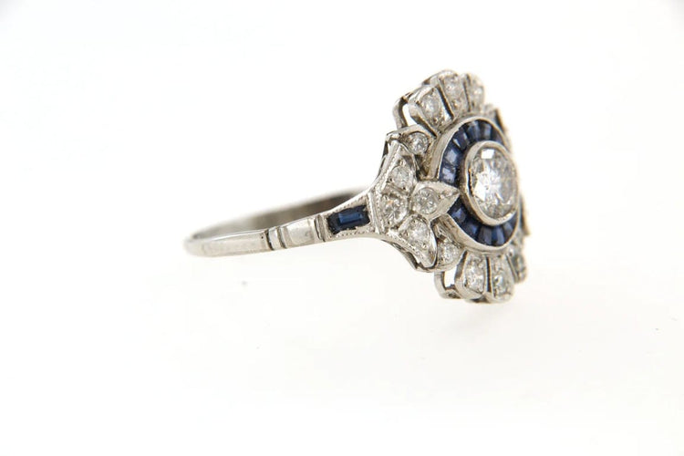 Bague 57 Bague marguerite en platine avec diamants et saphirs 58 Facettes 6492r